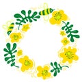 Wreath with cute flowers and bee. Floral frame for summer and sp Royalty Free Stock Photo