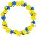 Wreath of dandelions and cornflowers