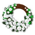 Wreath decorated with fir twigs, pearl deer, beads, stars isolated on white background. Sketch of Christmas festive Royalty Free Stock Photo