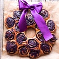 Wreath dessert made of blueberries rolls Royalty Free Stock Photo