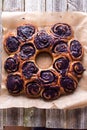 Wreath dessert made of blueberries rolls Royalty Free Stock Photo