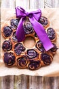 Wreath dessert made of blueberries rolls Royalty Free Stock Photo