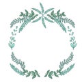 Wreath of different leaves on a light background, vector frame