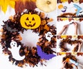 Wreath on the door, Halloween step by step instructions, diy. Thanksgiving door decor, lesson for children Royalty Free Stock Photo