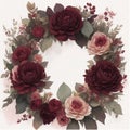 wreath with English roses and burgundy peonies