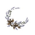 A beautiful wreath of dried flowers. Branches of eucalyptus, cotton, lavender. Watercolor illustration. Royalty Free Stock Photo