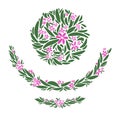 flower composition . ball of pink flowers and leaves..wreaths of flowers