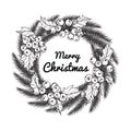 Wreath flower drawing illustration for Merry Christmas`day. Royalty Free Stock Photo