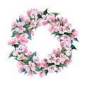 A wreath of flowering branches of Apple trees.Watercolor Vector Royalty Free Stock Photo