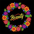 Wreath of Flowers. Beauty. Black Background Royalty Free Stock Photo