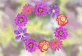 Wreath with flowers blossom clematis, lotus, rose, dahlia Royalty Free Stock Photo