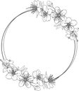 Wreath with flowers. Circle, round composition with sakura, cherry, apple blossoms.