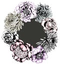 Wreath of Flowers. Gray Background.