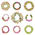 Wreath with flowers. Vector set. Cute Floral collection, hand drawn watercolor. Wedding or greeting cards. Romantic Royalty Free Stock Photo
