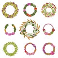 Wreath with flowers. Vector set. Cute Floral collection, hand drawn watercolor. Wedding or greeting cards. Romantic Royalty Free Stock Photo