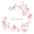 Wreath of flowers in watercolor style on white background