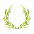 Wreath in the form of an open ring of olive branches. Vector illustration on white background.