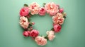 Wreath frame in the shape of a heart of pink roses and peony flowers Royalty Free Stock Photo