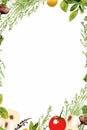 a wreath of fresh herbs and vegetables on a white background Royalty Free Stock Photo