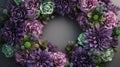 A wreath of green and purple flowers adorns a beautiful wedding frame Royalty Free Stock Photo