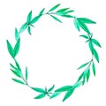 Wreath with hand painted watercolor sage leaves isolated on white