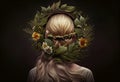 Wreath on the head of a girl with blond hair. AI Generated