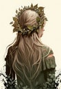 Wreath on the head of a girl with blond hair. AI Generated