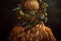 Wreath on the head of a girl with blond hair. AI Generated