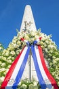 Wreath from King Alexander and Queen Maxima at the Monument on the Dam in Amsterdam Netherlands Royalty Free Stock Photo