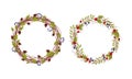 Wreath of leaves and berries set. Beautiful rustic round wreaths made of leaves, acorns and berries. Invitation