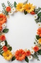 wreath made of colorful vibrant flowers with copy space on white background for greeting card Royalty Free Stock Photo
