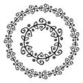 a wreath made of a pattern of dots and spirals. a set drawn in the style of doodles, a round template of small curls