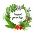Wreath made of tropical leaves and flowers Royalty Free Stock Photo