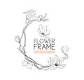 Wreath Magnolia flower drawing and sketch with black and white line-art. Royalty Free Stock Photo