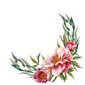 Wreath of peony flowers in watercolor style with white background. Peonies bud Flower composition in pastel pink colors Royalty Free Stock Photo