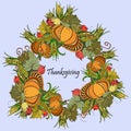 Wreath with pumpkins, corn and apples Royalty Free Stock Photo