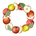 Wreath of red apples and leaves