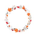 Wreath with red, orange, brown and yellow leaves. Autumn vector illustration isolated on white background Royalty Free Stock Photo