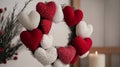 A Wreath of Red and White Fabric Hearts Royalty Free Stock Photo