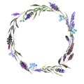 Wreath romantic watercolor purple Summer flowers frame