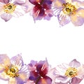 Wreath romantic watercolor purple Summer flowers