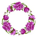 Wreath with rose, leaves, lavender. Round flower frame. Floral motif border. Editable template for design. Vector