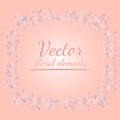 Wreath of roses or peonies flowers and branches with your pink, living coral, moody blue and white gradient colors. floral frame