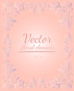 Wreath of roses or peonies flowers with your pink, living coral, moody blue and white gradient colors. Floral frame design