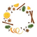 Wreath. Round garland of spices, orange and fir