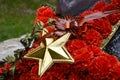 Wreath with a star on the monument. Victory Day. Symbols of the day of victory over fascist Germany. Royalty Free Stock Photo