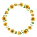 Wreath with sunflowers. Template for a wedding invitation.