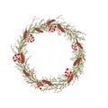 Wreath of thin branches of thuja. Vector illustration on white background.