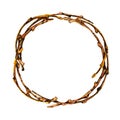 A wreath of twigs and twigs. Hand watercolor illustration isolated on white background. Symbol of spring and easter