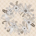 Wreath vector illustration made of flowers and herbs. Royalty Free Stock Photo
